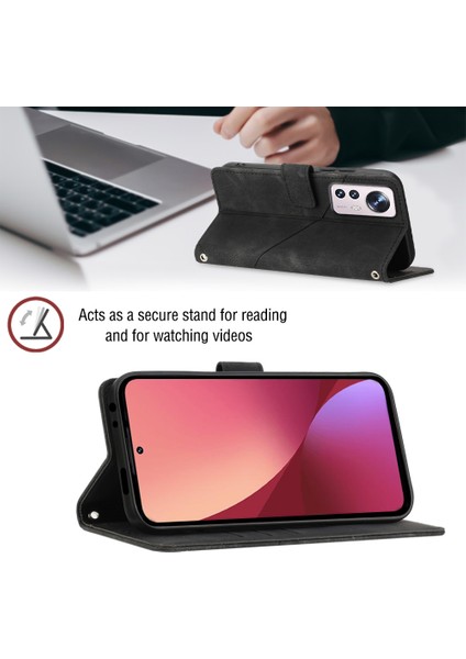 12 Pro Için Deri Cüzdan Flip Stand Telefon Kılıfı - Siyah (Yurt Dışından)