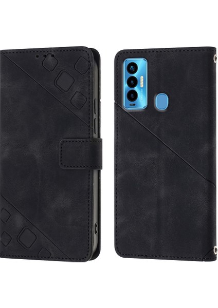 Camon 18I Için Deri Cüzdan Flip Stand Telefon Kılıfı - Siyah (Yurt Dışından)