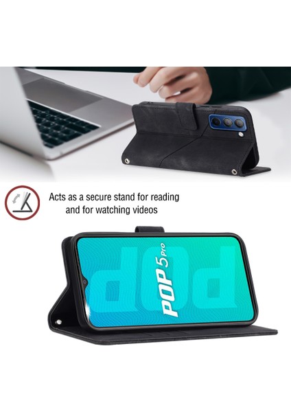 Pop 5p Için Deri Cüzdan Flip Stand Telefon Kılıfı - Siyah (Yurt Dışından)