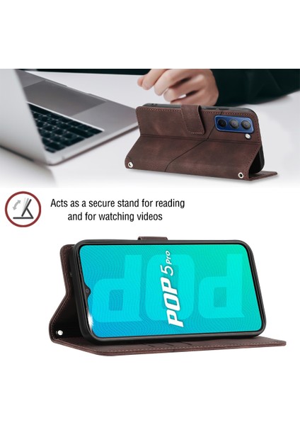 Pop 5p Için Deri Cüzdan Flip Stand Telefon Kılıfı - Kahverengi (Yurt Dışından)