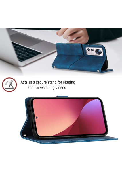 12 Pro Için Deri Cüzdan Flip Stand Telefon Kılıfı - Mavi (Yurt Dışından)