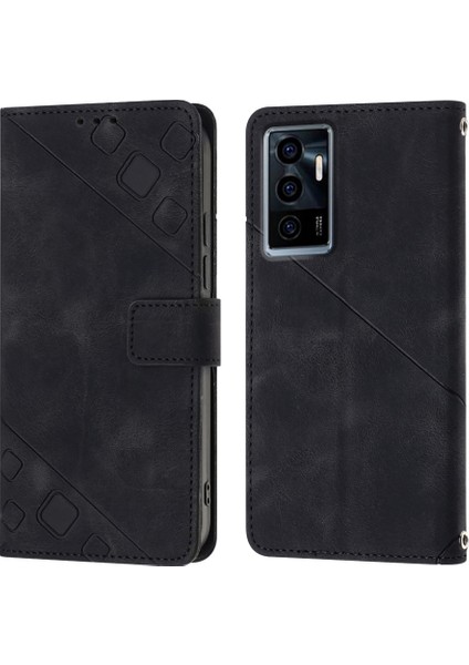 S10E 5G/V23E 4G/V23E 5G/Y75 4g Için Deri Cüzdan Flip Stand Telefon Kılıfı - Siyah (Yurt Dışından)