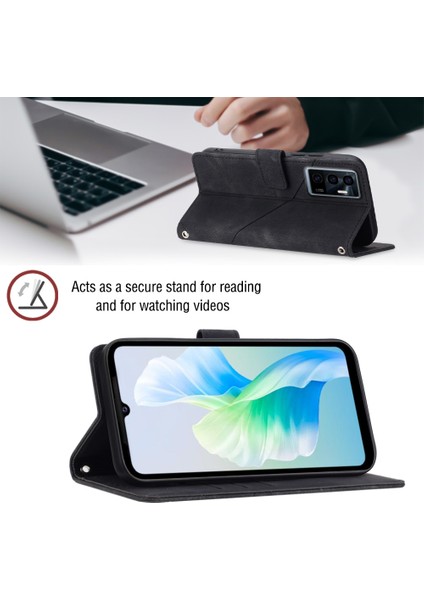 S10E 5G/V23E 4G/V23E 5G/Y75 4g Için Deri Cüzdan Flip Stand Telefon Kılıfı - Siyah (Yurt Dışından) fırsatları