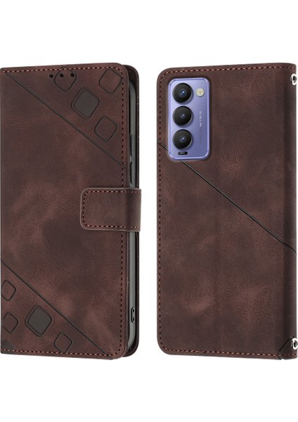 Camon 18 Için Deri Cüzdan Flip Stand Telefon Kılıfı - Kahverengi (Yurt Dışından)