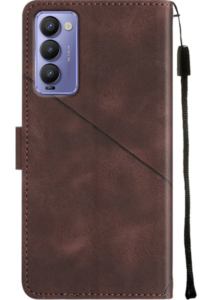 Camon 18 Için Deri Cüzdan Flip Stand Telefon Kılıfı - Kahverengi (Yurt Dışından)