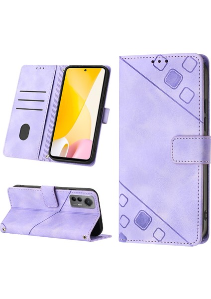 12 Lite Için Deri Cüzdan Flip Stand Telefon Kılıfı - Mor (Yurt Dışından)