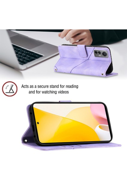 12 Lite Için Deri Cüzdan Flip Stand Telefon Kılıfı - Mor (Yurt Dışından)