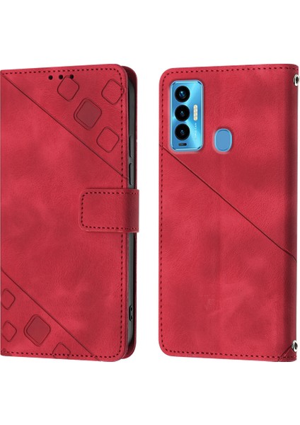 Camon 18I Için Deri Cüzdan Flip Stand Telefon Kılıfı - Kırmızı (Yurt Dışından)