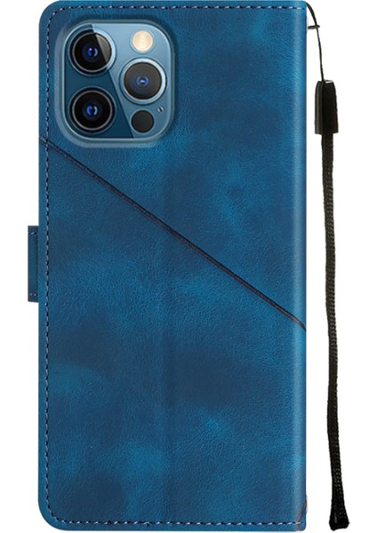 iPhone 12 Pro Max Için Deri Cüzdan Flip Stand Telefon Kılıfı - Mavi (Yurt Dışından)