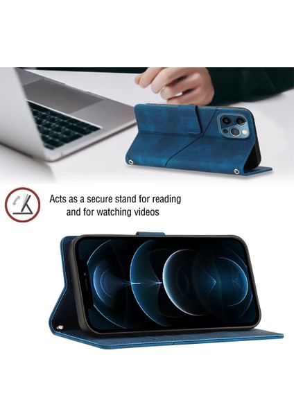 iPhone 12 Pro Max Için Deri Cüzdan Flip Stand Telefon Kılıfı - Mavi (Yurt Dışından)