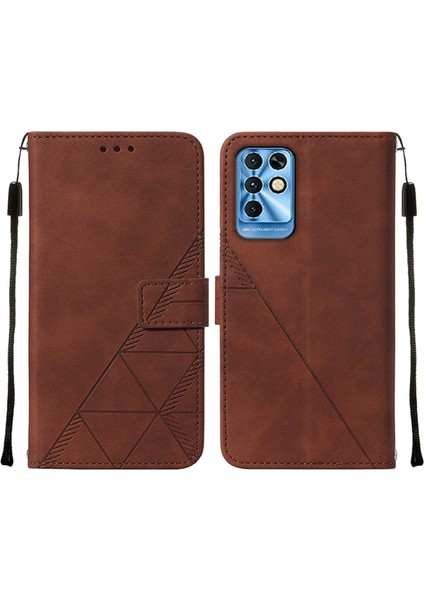 Note 10 / Note 11I Için Kabartmalı Pu Deri Stand Cüzdan Telefon Kılıfı - Kahverengi (Yurt Dışından)