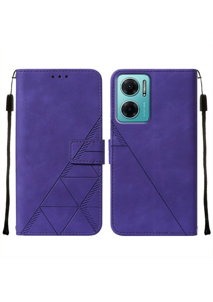 Redmi Note 11E Için Kabartmalı Pu Deri Stand Cüzdan Telefon Kılıfı - Mor (Yurt Dışından)
