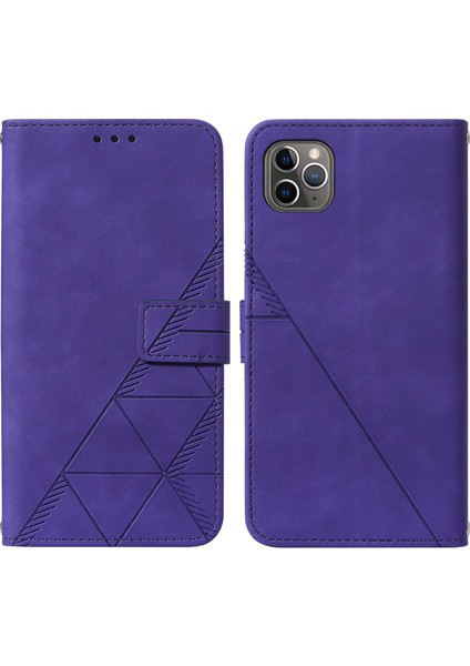 iPhone 11 Pro Max Için Kabartmalı Pu Deri Stand Cüzdan Telefon Kılıfı - Mor (Yurt Dışından)