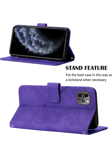 iPhone 11 Pro Max Için Kabartmalı Pu Deri Stand Cüzdan Telefon Kılıfı - Mor (Yurt Dışından) fiyatları