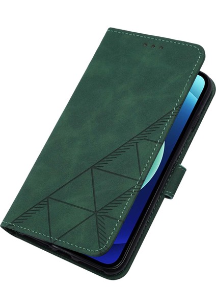 iPhone 12 Mini Için Kabartmalı Pu Deri Stand Cüzdan Telefon Kılıfı - Yeşil (Yurt Dışından)
