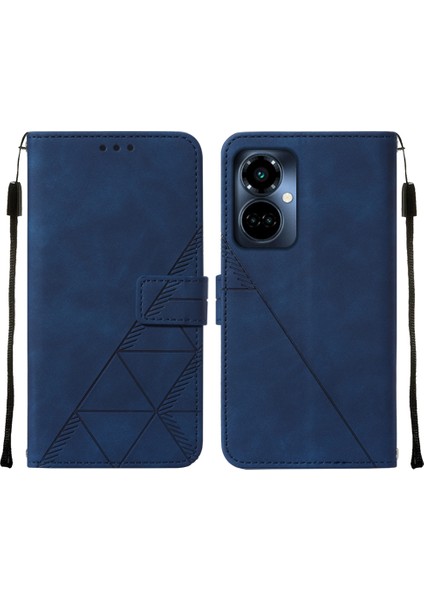 Camon 19 Pro 5g Için Kabartmalı Pu Deri Stand Cüzdan Telefon Kılıfı - Mavi (Yurt Dışından)