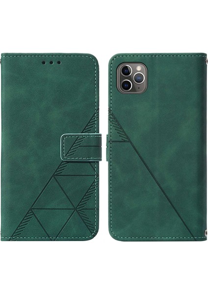 iPhone 11 Pro Max Için Kabartmalı Pu Deri Stand Cüzdan Telefon Kılıfı - Yeşil (Yurt Dışından)