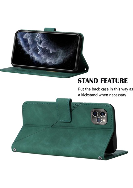 iPhone 11 Pro Max Için Kabartmalı Pu Deri Stand Cüzdan Telefon Kılıfı - Yeşil (Yurt Dışından) fiyatları