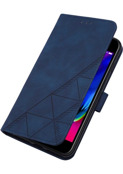 iPhone Se 2020 / 8 / 7 / 6s / 6 Için Kabartmalı Pu Deri Stand Cüzdan Telefon Kılıfı - Mavi (Yurt Dışından)