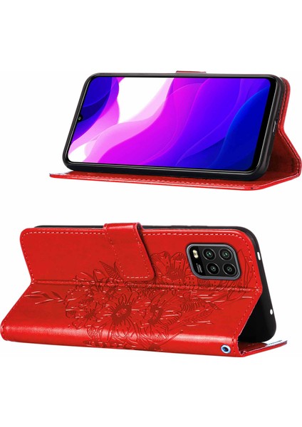 Mi 10 / Mi 10 Pro 5g Için Kelebek Pu Deri Çevirmeli Cüzdan Stand Telefon Kılıfı - Kırmızı (Yurt Dışından)