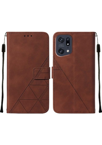 Find X5 Pro Için Kabartmalı Pu Deri Stand Cüzdan Telefon Kılıfı - Kahverengi (Yurt Dışından)