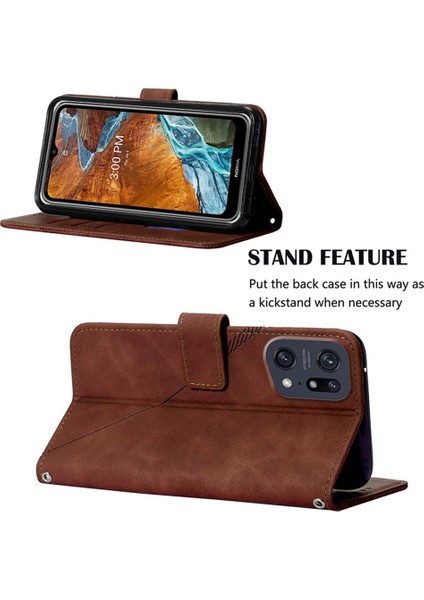 Find X5 Pro Için Kabartmalı Pu Deri Stand Cüzdan Telefon Kılıfı - Kahverengi (Yurt Dışından)