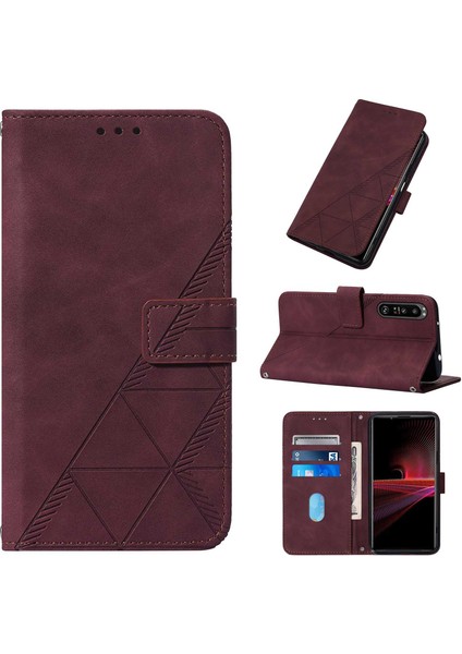 Xperia 1 Iıı Için Kabartmalı Pu Deri Stand Cüzdan Telefon Kılıfı - Kırmızı (Yurt Dışından)