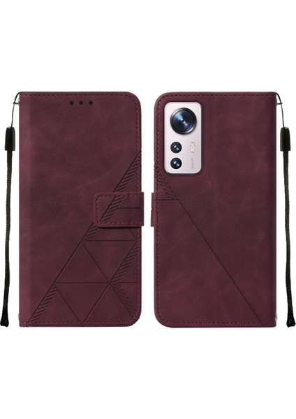 12 Lite Için Kabartmalı Pu Deri Stand Cüzdan Telefon Kılıfı - Kırmızı (Yurt Dışından)