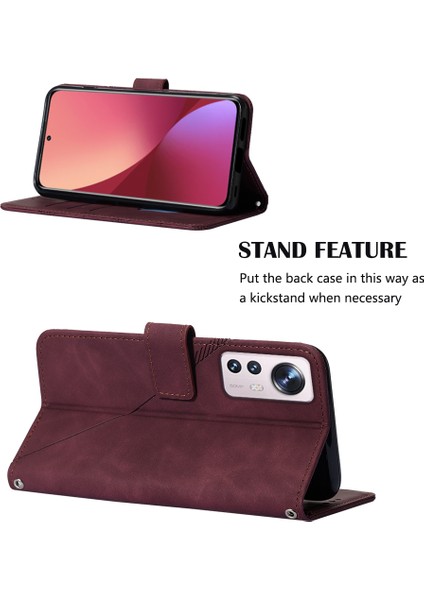 12 Lite Için Kabartmalı Pu Deri Stand Cüzdan Telefon Kılıfı - Kırmızı (Yurt Dışından)