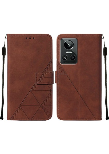 Gt Neo 3 Için Kabartmalı Pu Deri Stand Cüzdan Telefon Kılıfı - Kahverengi (Yurt Dışından)