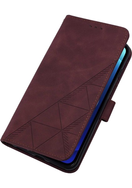 iPhone 12 Mini Için Kabartmalı Pu Deri Stand Cüzdan Telefon Kılıfı - Kırmızı (Yurt Dışından)