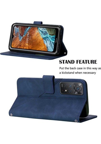 Redmi Note 11 Pro 5g / 4g Için Kabartmalı Pu Deri Stand Cüzdan Telefon Kılıfı - Mavi (Yurt Dışından)