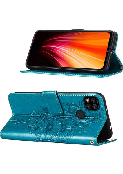 Redmi 9c / Poco C3 Için Kelebek Pu Deri Çevirmeli Cüzdan Stand Telefon Kılıfı - Mavi (Yurt Dışından)