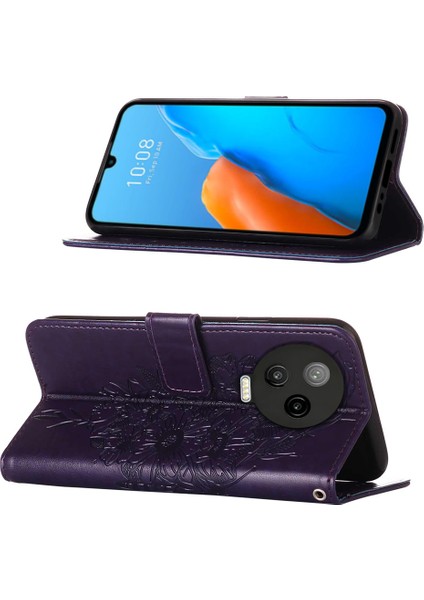 Note 12 Pro 4g Için Kelebek Pu Deri Çevirmeli Cüzdan Stand Telefon Kılıfı - Mor (Yurt Dışından)