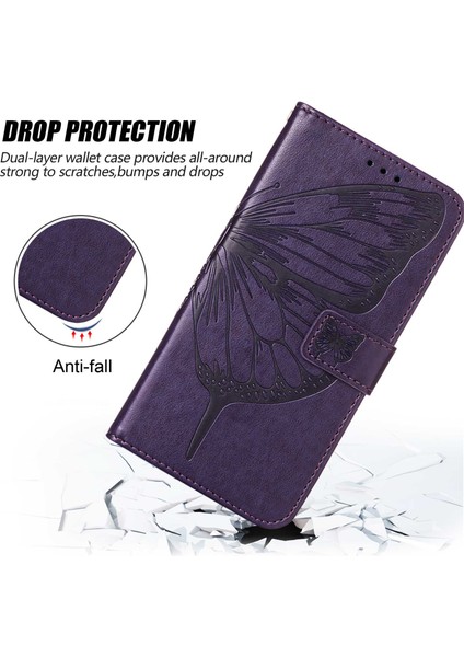 iPhone 12 Pro Için Kelebek Pu Deri Çevirmeli Cüzdan Stand Telefon Kılıfı - Mor (Yurt Dışından)