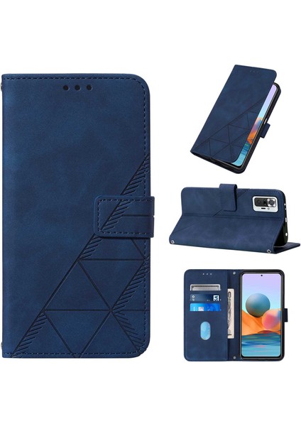 Redmi Note 10 Pro / 10 Pro Max Için Kabartmalı Pu Deri Stand Cüzdan Telefon Kılıfı - Mavi (Yurt Dışından)