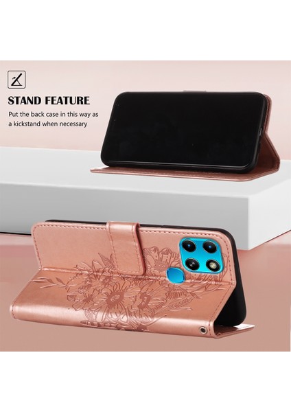 Smart 6 Için Kelebek Pu Deri Çevirmeli Cüzdan Stand Telefon Kılıfı - Rose Gold (Yurt Dışından)