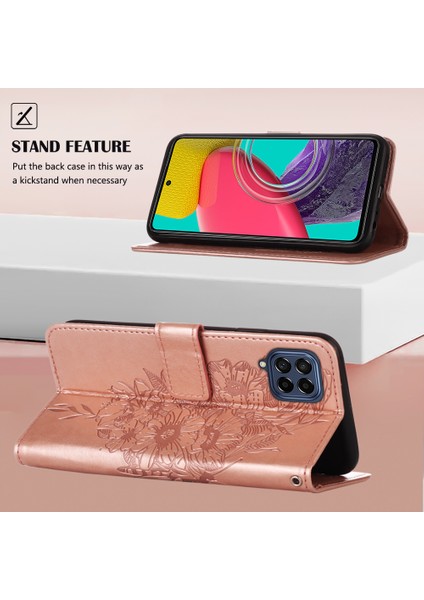 Galaxy M33 5g Için Kelebek Pu Deri Çevirmeli Cüzdan Stand Telefon Kılıfı - Rose Gold (Yurt Dışından)