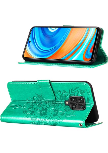 Redmi Note 9s / 9 Pro / 9 Pro Max Için Kelebek Pu Deri Çevirmeli Cüzdan Stand Telefon Kılıfı - Yeşil (Yurt Dışından)