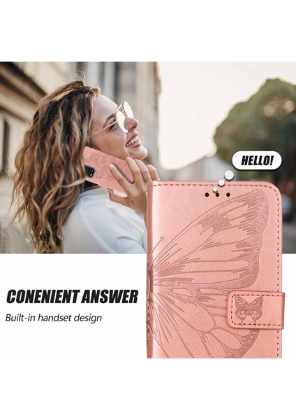 Redmi Note 11S / NOTE11 4g Için Kelebek Pu Deri Çevirmeli Cüzdan Stand Telefon Kılıfı - Rose Gold (Yurt Dışından)