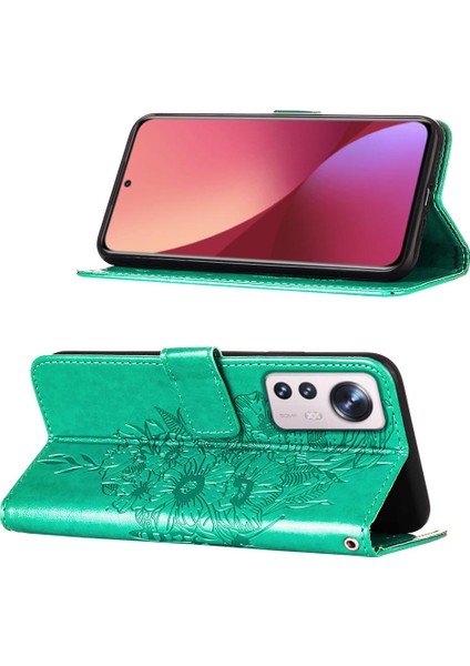 12 Lite Için Kelebek Pu Deri Çevirmeli Cüzdan Stand Telefon Kılıfı - Yeşil (Yurt Dışından)