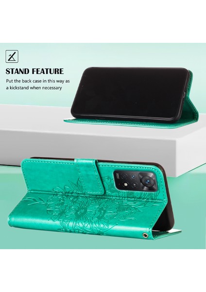 Redmi Note 11 Pro 5g / 4g Için Kelebek Pu Deri Çevirmeli Cüzdan Stand Telefon Kılıfı - Yeşil (Yurt Dışından)