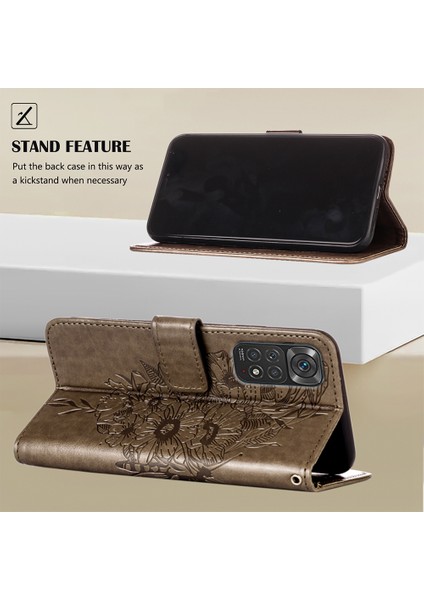 Redmi Note 11S / NOTE11 4g Için Kelebek Pu Deri Çevirmeli Cüzdan Stand Telefon Kılıfı - Gri (Yurt Dışından)