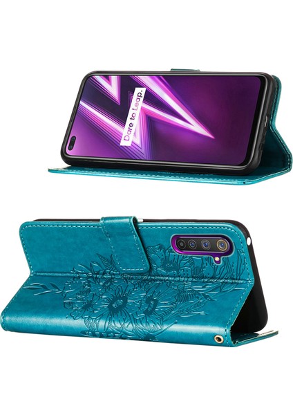 6 Pro Için Kelebek Pu Deri Çevirmeli Cüzdan Stand Telefon Kılıfı - Mavi (Yurt Dışından)