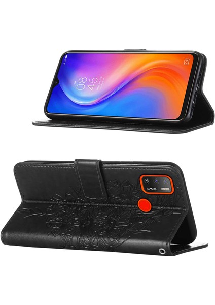 Spark 5 Air / Spark 6 Air Için Kelebek Pu Deri Çevirmeli Cüzdan Stand Telefon Kılıfı - Siyah (Yurt Dışından)