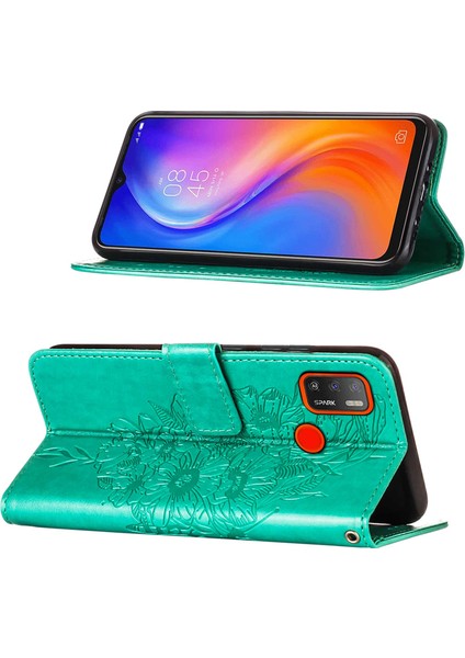 Spark 5 Air / Spark 6 Air Için Kelebek Pu Deri Çevirmeli Cüzdan Stand Telefon Kılıfı - Yeşil (Yurt Dışından)