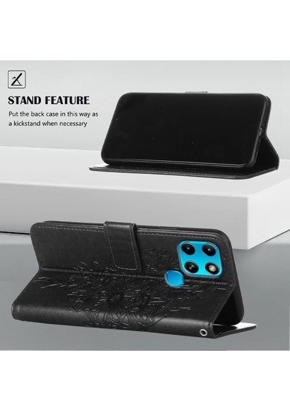 Smart 6 Için Kelebek Pu Deri Çevirmeli Cüzdan Stand Telefon Kılıfı - Siyah (Yurt Dışından)