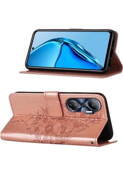 Hot 20 4g Için Kelebek Pu Deri Çevirmeli Cüzdan Stand Telefon Kılıfı - Rose Gold (Yurt Dışından)