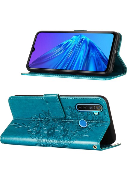 5 / 6i Için Kelebek Pu Deri Çevirmeli Cüzdan Stand Telefon Kılıfı - Mavi (Yurt Dışından)