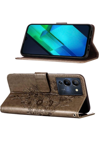 Note 12 G96 Için Kelebek Pu Deri Çevirmeli Cüzdan Stand Telefon Kılıfı - Gri (Yurt Dışından)